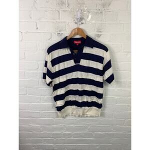 Supreme Women's Striped Ribbed Knit Polo Shirt Short Sleeve Blue/White Size M